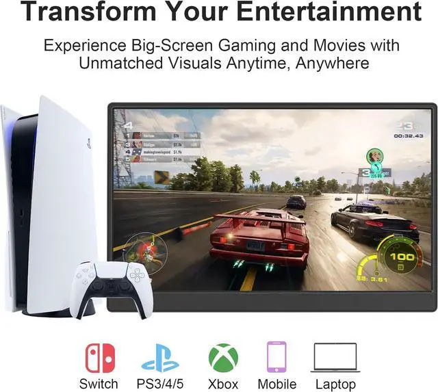 Alt view image 4 of 7 - Portable Monitor 15.6-inch FHD 1080P Ultra-Slim Travel External HDR IPS Gaming Display with Kickstand &Speakers USB-C HDMI Plug&Playfor Laptop PC Phone PS4/5 Xbox Switch by DT