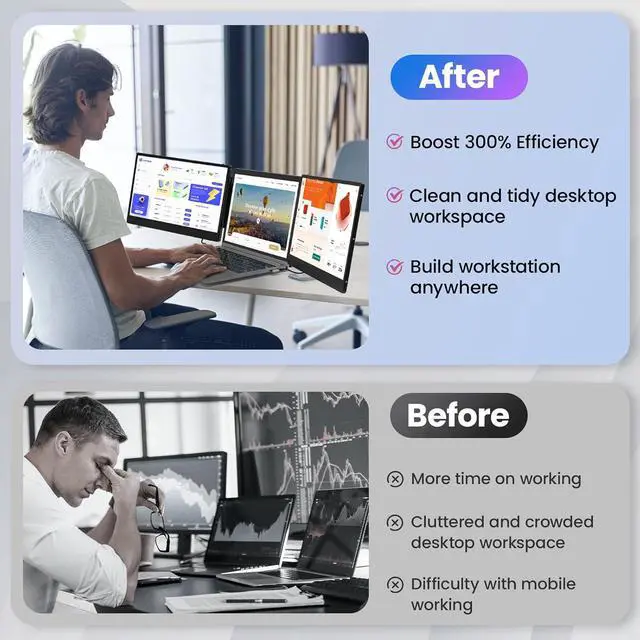 Alt view image 3 of 7 - Laptop Screen Extender, 14" FHD 1080P Triple Portable Monitor for 13"-16.5" with Stand, Dual Monitors Built-in Speakers, Plug & Play, Extender MacOS/Wins/Chrome/Dex by DT