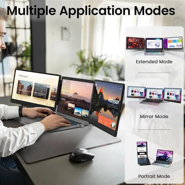 Alt view image 7 of 7 - Laptop Screen Extender, 14" FHD 1080P Triple Portable Monitor for 13"-16.5" with Stand, Dual Monitors Built-in Speakers, Plug & Play, Extender MacOS/Wins/Chrome/Dex by DT