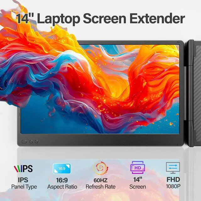 Alt view image 2 of 7 - 2025 New Upgraded Laptop Screen Extender Portable Monitor, 1080P FHD IPS Screen, Monitor for Laptop, Fit 13-17" Plug & Play Compatiable with Windows/Mac/Android/Switch (14 inch) by DT
