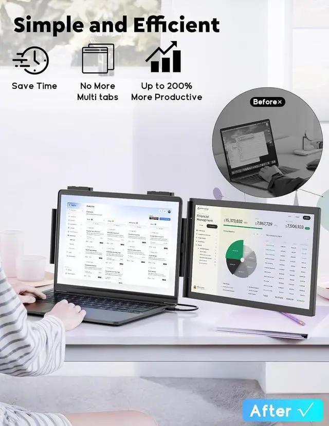 Alt view image 7 of 7 - Laptop Screen Extender,14" FHD 1080P IPS Dual Screen,Attachment Extended Extra Screen, Portable Monitor for Laptops 14-16" with USB-C/HDMI Port, Plug n Play Windows/Mac/Android/Switch/PS5 by DT