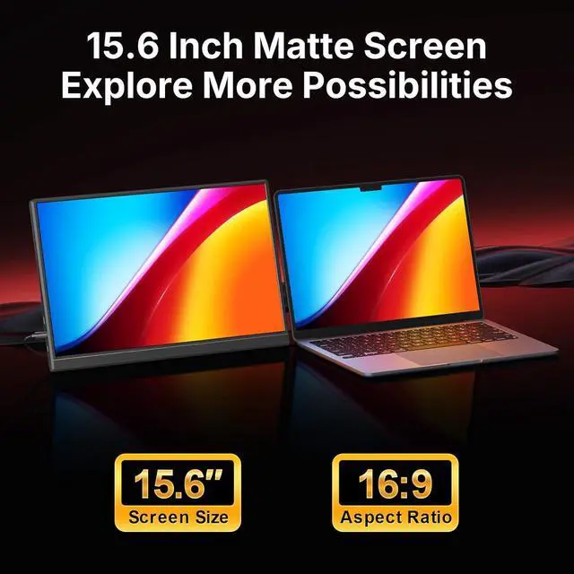 Alt view image 2 of 7 - Portable Monitor 15.6-inch 1080P USB-C HDMI Ultra Slim Travel with Kickstand for Laptop, PC, Mac Phone, PS, Xbox, Swich Gaming IPS Zero Bezel by DT
