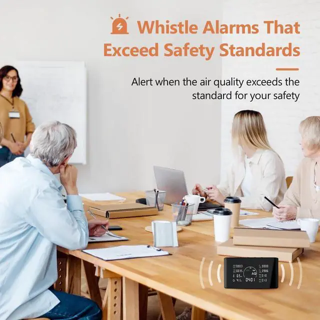 Alt view image 5 of 6 - 10 in 1 Indoor Air Quality Monitor with Portable Sensors for CO2, PM2.5, Temperature & Humidity,VOC Sensor and AQI,Accurate Formaldehyde,CO2 Detector Monocular,Suitable Home,Black E1 by DT