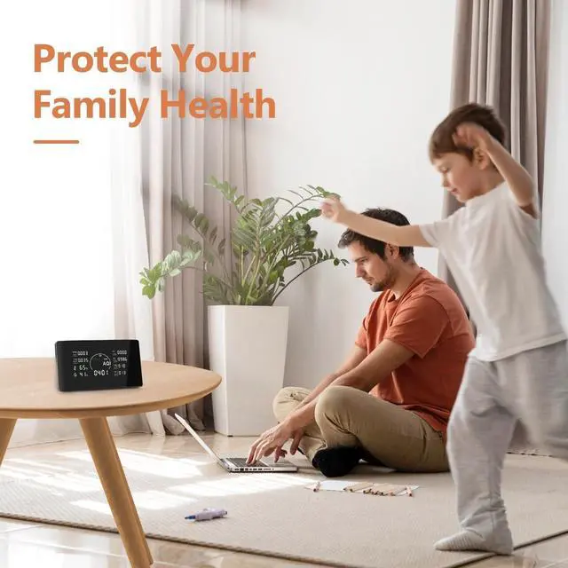 Alt view image 3 of 6 - 10 in 1 Indoor Air Quality Monitor with Portable Sensors for CO2, PM2.5, Temperature & Humidity,VOC Sensor and AQI,Accurate Formaldehyde,CO2 Detector Monocular,Suitable Home,Black E1 by DT