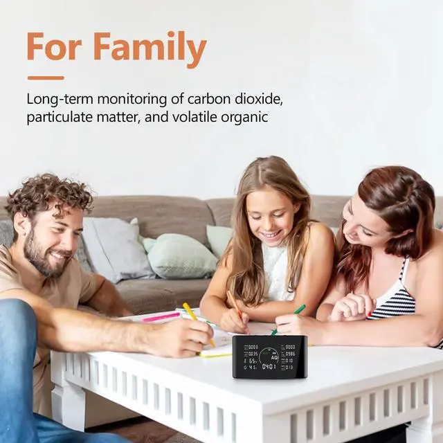 Alt view image 6 of 6 - 10 in 1 Indoor Air Quality Monitor with Portable Sensors for CO2, PM2.5, Temperature & Humidity,VOC Sensor and AQI,Accurate Formaldehyde,CO2 Detector Monocular,Suitable Home,Black E1 by DT