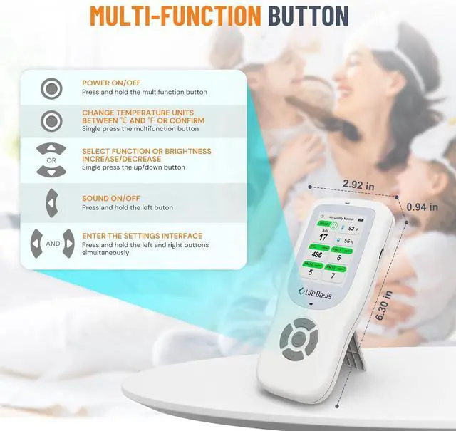 Alt view image 6 of 7 - Air Quality Monitor Indoor, 11-in-1 Detector with Stand, Real-Time Meter Test AQI, PM1.0, PM2.5, PM10, CO2, TVOC, HCHO, Particles, Temperature and Humidity Alert -White by DT