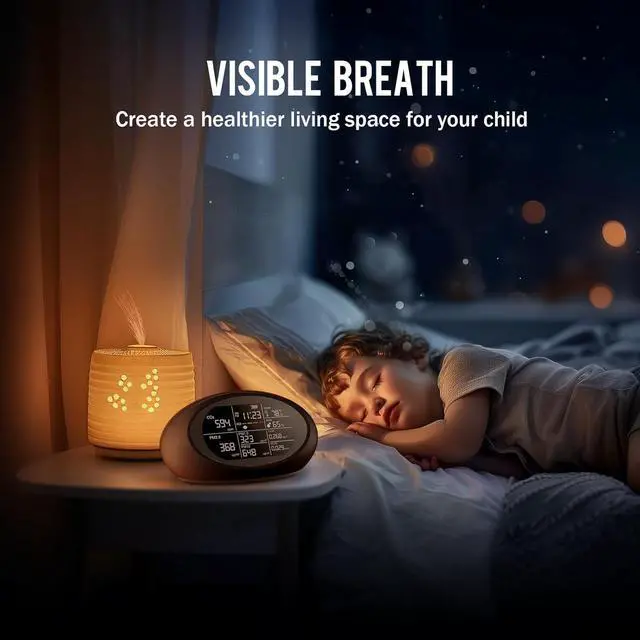 Alt view image 6 of 7 - 12 in 1 Portable Air Quality Monitor Indoor for Home, Dual Tester with Temperature, Humidity, Time Display, CO2 Detector Meter TVOC, PM2.5, PM1.0, PM10 by DT