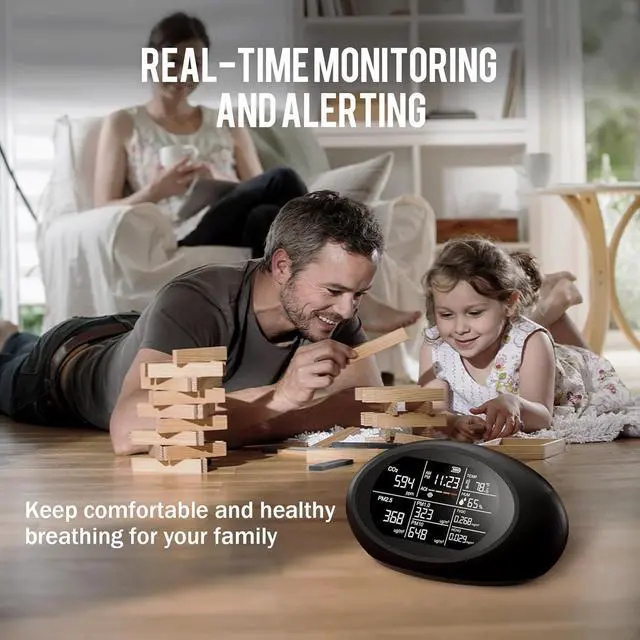 Alt view image 5 of 7 - 12 in 1 Portable Air Quality Monitor Indoor for Home, Dual Tester with Temperature, Humidity, Time Display, CO2 Detector Meter TVOC, PM2.5, PM1.0, PM10 by DT