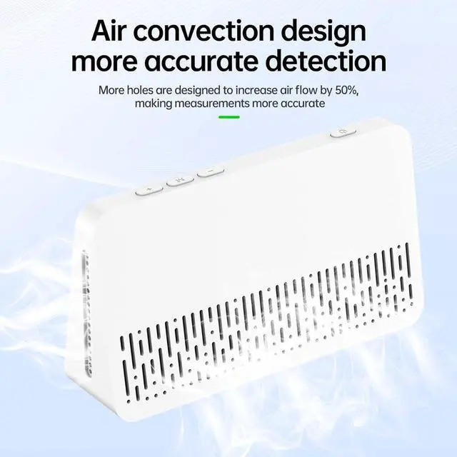 Alt view image 6 of 7 - 7-in-1 Air Quality Monitor, Indoor Humidity Monitor, Temperature, CO2, TVOC, HCHO, Time, Date Display Desktop Air Quality Tester, Air Quality Meters for Home Office Hotel Restaurant School