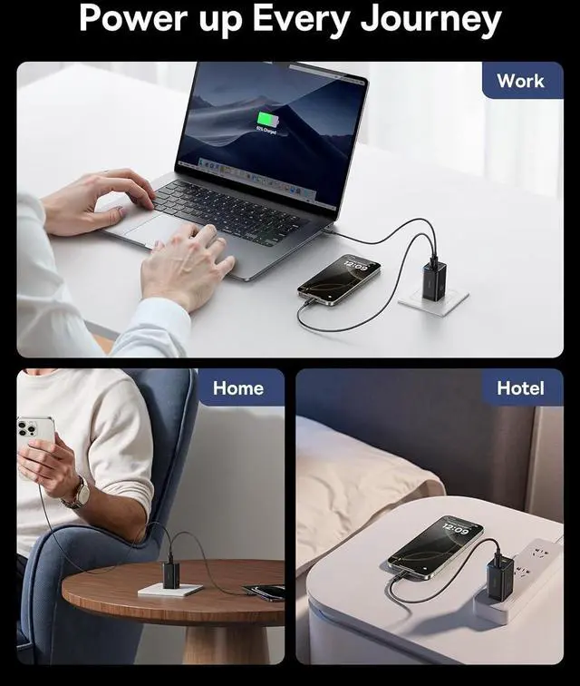 Alt view image 6 of 7 - 2 Pack 65W USB C Charger Block PPS 3-Port Fast Compact Foldable USB C Charger for MacBook iPad Pro Galaxy S24 iPhone 17/16 and More Series