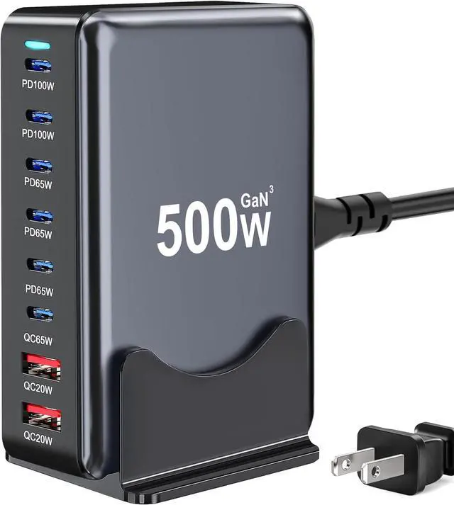 Main image of 500W USB C Charger Block, 8-Port Fast Charging Station Dual PD 100W GaN  Pro For Multiple Devices, Laptop Adapter Compatible with MacBook, DELL, iPad, iPhone,  etc by DT