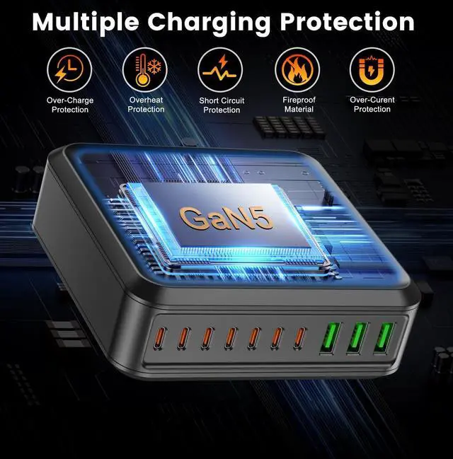 Alt view image 7 of 7 - 780W USB C Charger Block Fast 10-Port USB C Charging Station GaN PD 120W Laptop Charger Adapter for MacBook Pro/Air  iPad iPhone  Galaxy