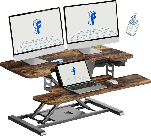 Main image of 35" Electric Standing Desk Converter, Height Adjustable Motorized Riser for Computer Monitors & Laptop Workstation, Rustic Color by DT
