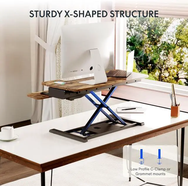 Alt view image 5 of 7 - 35" Electric Standing Desk Converter, Height Adjustable Motorized Riser for Computer Monitors & Laptop Workstation, Rustic Color by DT