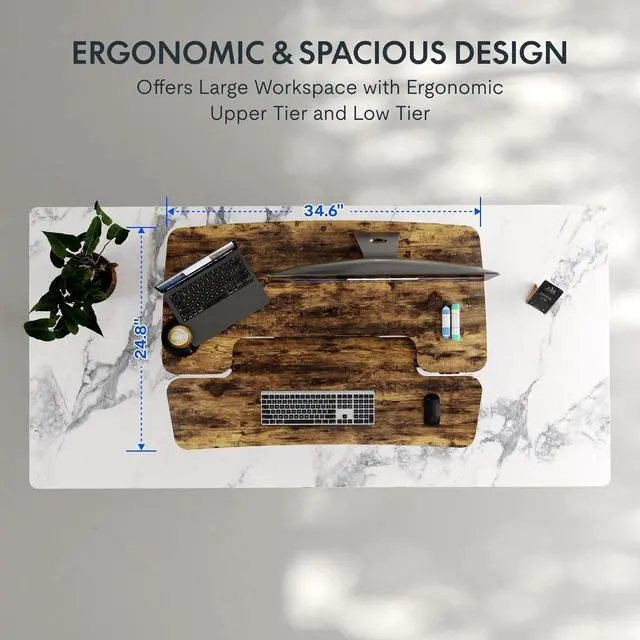 Alt view image 6 of 7 - 35" Electric Standing Desk Converter, Height Adjustable Motorized Riser for Computer Monitors & Laptop Workstation, Rustic Color by DT