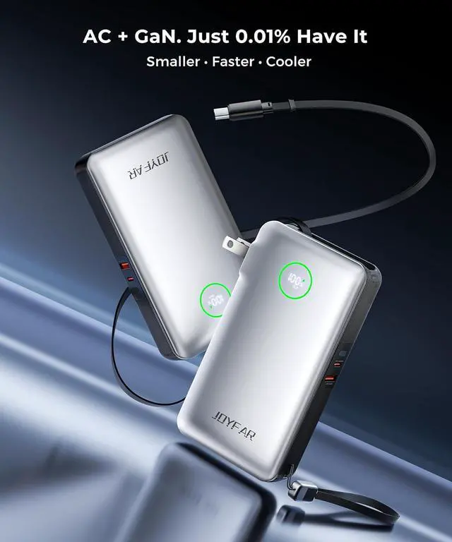 Alt view image 2 of 7 - Portable Charger Power Bank - Battery Pack 35W AC Plug GaN 10000mAh Built in Cable USB C Phone Fast Charging Powerbank Compatible with iPhone 16 15 14 13 12 11 X iPad MacBook  (White) by DT