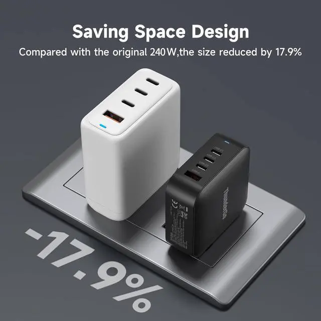 Alt view image 5 of 6 - 240W GaN Charger, 4-Port USB C Fast Charging Station with 140W Max PD 3.1 Port, Compact Travel Wall Adapter for MacBook Pro/Air M3/M2/M1, Laptops, iPhone 15/14, Galaxy S24/S23, iPad, Steam Deck by DT