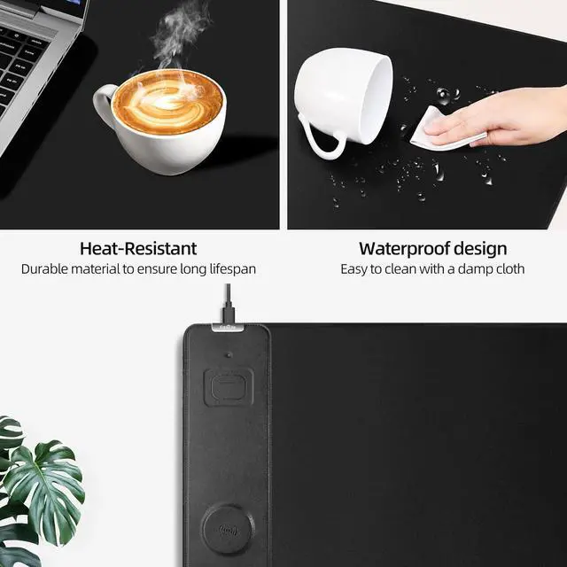 Alt view image 6 of 7 - Mouse Pad with Wireless Charging, Gaming Ultra-Smooth Surface, Large XXL Desk Mat, Non-Slip Waterproof Computer Keyboard for Gaming, Desk, Office, PC, 800x400x4MM, Black by DT