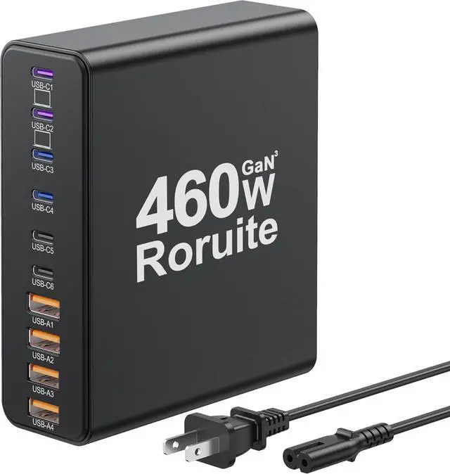 Main image of 460W USB C Charger Block 10-Port Charging Station GaN Fast Charger Block Type C & USB A Wall Charger Dual 65W Laptop Multiport for iPhone iPad MacBook Pro/Air  Galaxy Android(Black)