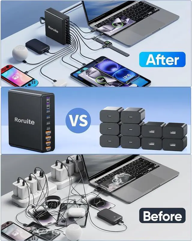 Alt view image 6 of 7 - 460W USB C Charger Block 10-Port Charging Station GaN Fast Charger Block Type C & USB A Wall Charger Dual 65W Laptop Multiport for iPhone iPad MacBook Pro/Air  Galaxy Android(Black)