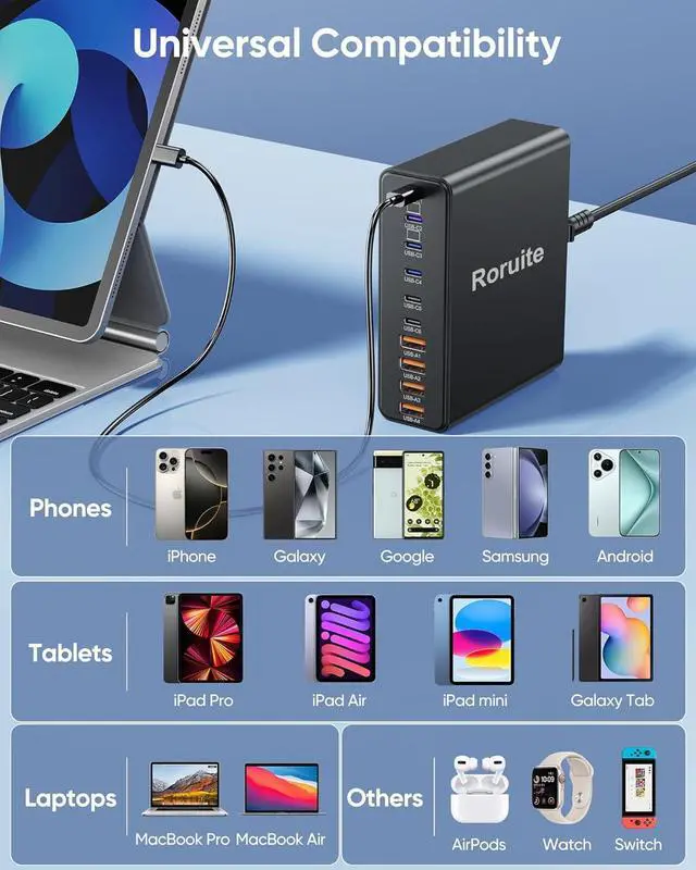 Alt view image 7 of 7 - 460W USB C Charger Block 10-Port Charging Station GaN Fast Charger Block Type C & USB A Wall Charger Dual 65W Laptop Multiport for iPhone iPad MacBook Pro/Air  Galaxy Android(Black)
