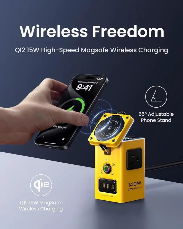 Alt view image 2 of 7 - 8-in-1 Mag-Safe Charger Stand - 140W Charging Station for Multiple Devices Magnetic Qi2 Wireless iPhone 16/15/14/13/12, Apple Watch (Yellow) by DT