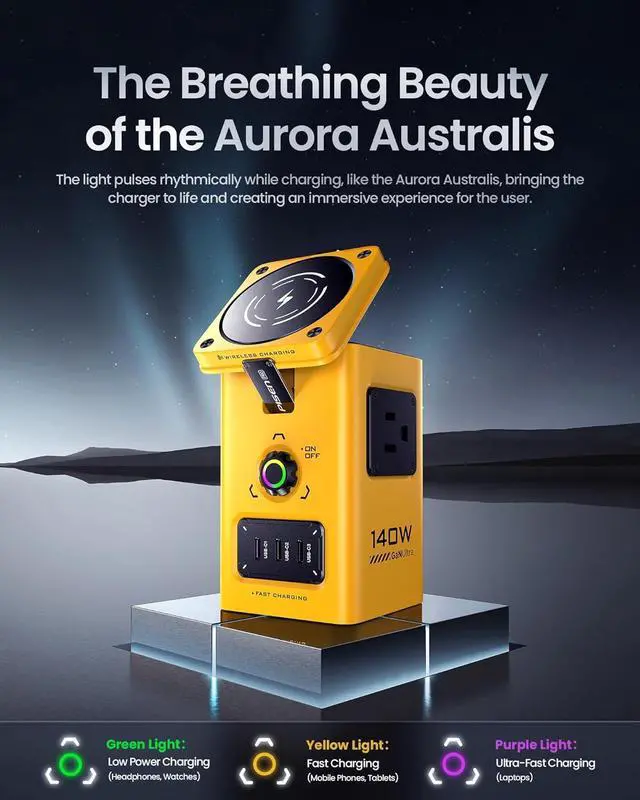 Alt view image 6 of 7 - 8-in-1 Mag-Safe Charger Stand - 140W Charging Station for Multiple Devices Magnetic Qi2 Wireless iPhone 16/15/14/13/12, Apple Watch (Yellow) by DT