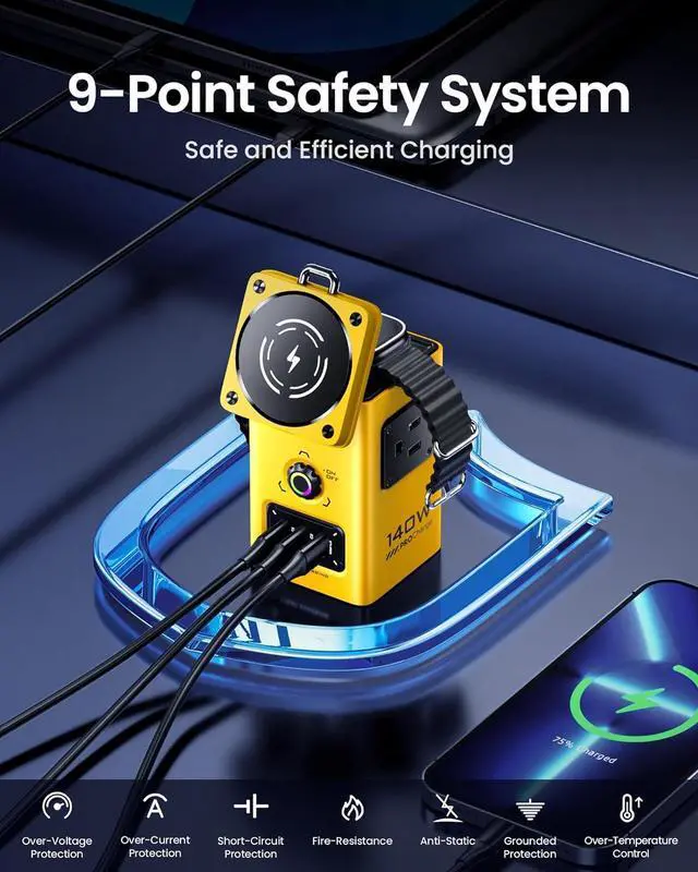 Alt view image 7 of 7 - 8-in-1 Mag-Safe Charger Stand - 140W Charging Station for Multiple Devices Magnetic Qi2 Wireless iPhone 16/15/14/13/12, Apple Watch (Yellow) by DT