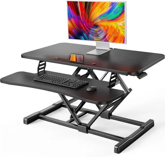 Main image of Standing Desk Converter, 32 Sit to Stand with Keyboard Tray, Height Adjustable Up Riser for Home Office, Dual Monitor and Laptop Workstation, Black by DT
