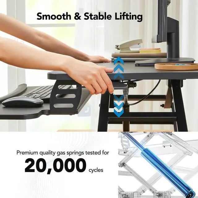 Alt view image 2 of 7 - Standing Desk Converter, 32 Sit to Stand with Keyboard Tray, Height Adjustable Up Riser for Home Office, Dual Monitor and Laptop Workstation, Black by DT