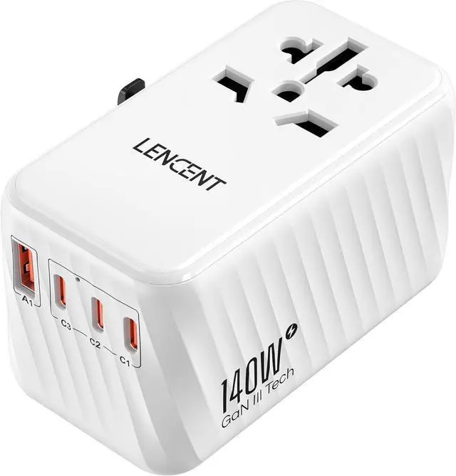 Main image of 140W Universal Travel Adapter, International Plug Adaptor, GaN Fast Charger with 3 PD3.1 Type C+1 QC USB A, All in One Essentials, Worldwide Adapter for USA/UK/EU/AU, White by DT