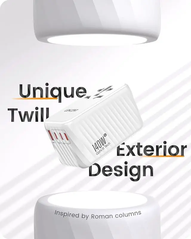 Alt view image 4 of 7 - 140W Universal Travel Adapter, International Plug Adaptor, GaN Fast Charger with 3 PD3.1 Type C+1 QC USB A, All in One Essentials, Worldwide Adapter for USA/UK/EU/AU, White by DT