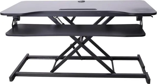 Alt view image 3 of 6 - 43" Height Adjustable Standing Desk Converter - Tall Sit Stand Up Tabletop Riser with Tablet Slot Home Office Computer Workstation Deep Keyboard Tray for Laptop Mouse Black (R VADRB-43) by DT