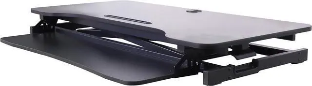 Alt view image 5 of 6 - 43" Height Adjustable Standing Desk Converter - Tall Sit Stand Up Tabletop Riser with Tablet Slot Home Office Computer Workstation Deep Keyboard Tray for Laptop Mouse Black (R VADRB-43) by DT
