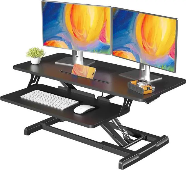 Main image of Standing Desk Converter, 35" Wide Height Adjustable Sit Stand Up Riser with Keyboard Tray, Desktop Workstation for Home Office Computer Laptop, Particle Board, Black by DT