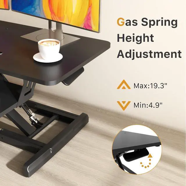 Alt view image 3 of 7 - Standing Desk Converter, 35" Wide Height Adjustable Sit Stand Up Riser with Keyboard Tray, Desktop Workstation for Home Office Computer Laptop, Particle Board, Black by DT