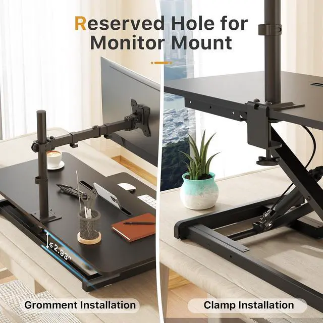 Alt view image 7 of 7 - Standing Desk Converter, 35" Wide Height Adjustable Sit Stand Up Riser with Keyboard Tray, Desktop Workstation for Home Office Computer Laptop, Particle Board, Black by DT