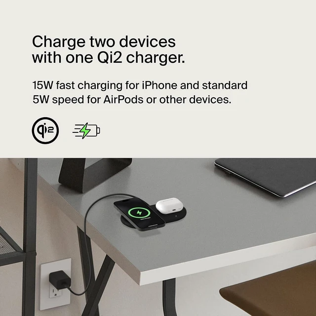 Alt view image 2 of 7 - Qi2 15W 2 in 1 Wireless Charging Pad with USB-C Port