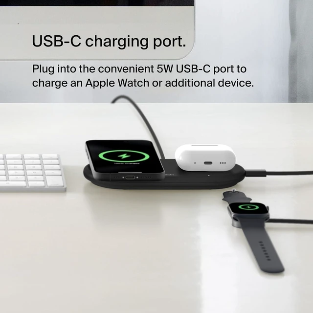 Alt view image 3 of 7 - Qi2 15W 2 in 1 Wireless Charging Pad with USB-C Port