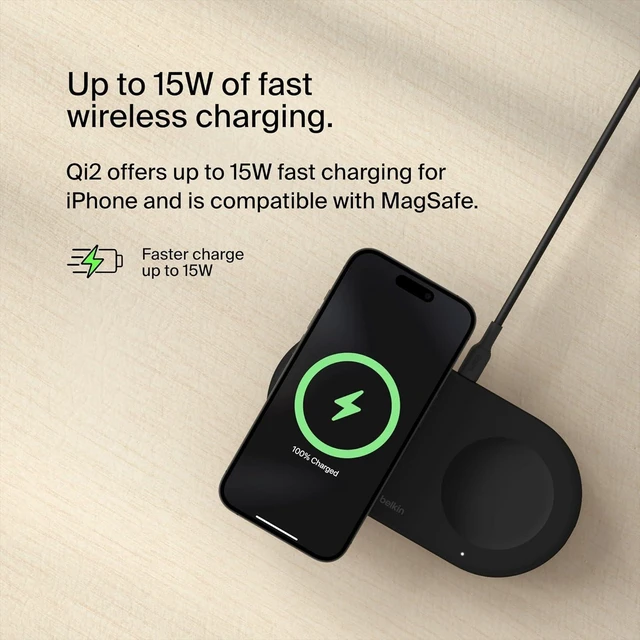 Alt view image 4 of 7 - Qi2 15W 2 in 1 Wireless Charging Pad with USB-C Port