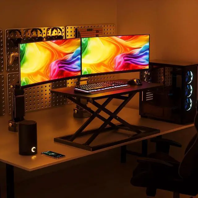 Alt view image 2 of 7 - Standing Desk Converter Matte Black, Stand up Riser on The Table, Adjustable Height Table top Apply for Laptop and Single Monitor Workstation Office Use. by DT