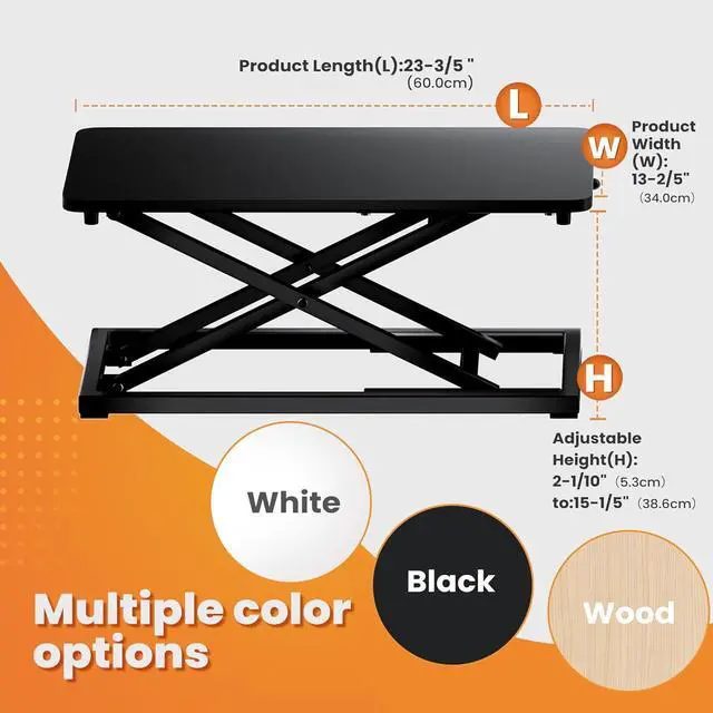 Alt view image 3 of 7 - Standing Desk Converter Matte Black, Stand up Riser on The Table, Adjustable Height Table top Apply for Laptop and Single Monitor Workstation Office Use. by DT