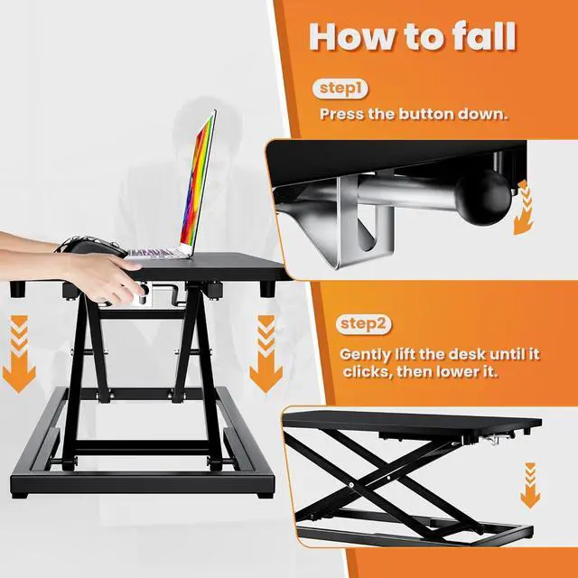 Alt view image 5 of 7 - Standing Desk Converter Matte Black, Stand up Riser on The Table, Adjustable Height Table top Apply for Laptop and Single Monitor Workstation Office Use. by DT