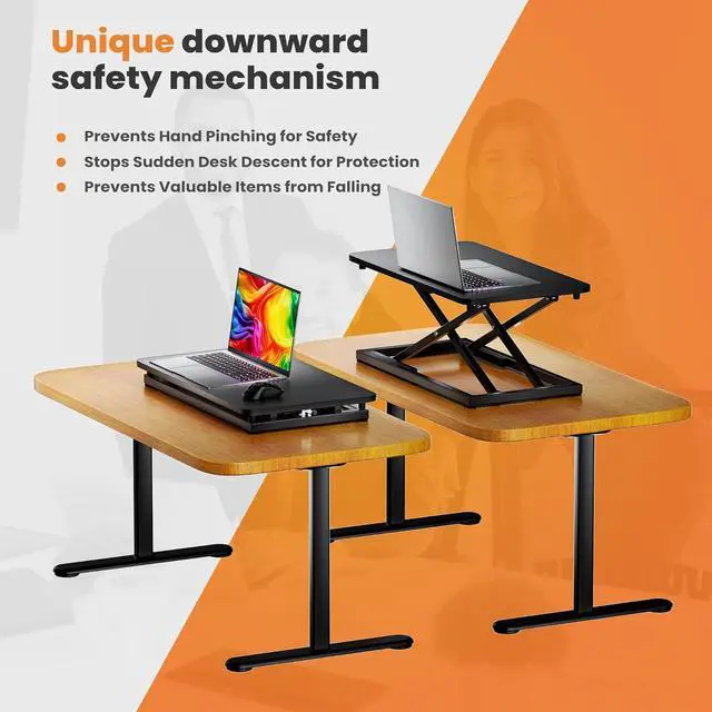 Alt view image 6 of 7 - Standing Desk Converter Matte Black, Stand up Riser on The Table, Adjustable Height Table top Apply for Laptop and Single Monitor Workstation Office Use. by DT