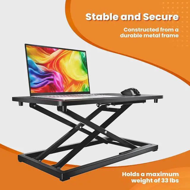 Alt view image 7 of 7 - Standing Desk Converter Matte Black, Stand up Riser on The Table, Adjustable Height Table top Apply for Laptop and Single Monitor Workstation Office Use. by DT