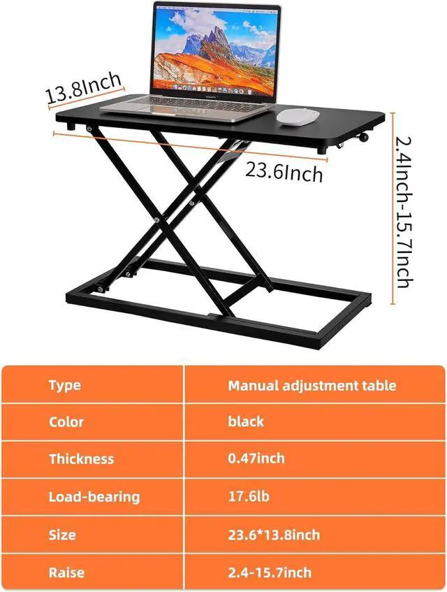 Alt view image 2 of 4 - Height Adjustable Standing Desk Converter, Stand Up Converter for Home Office, Gas Sp Computer Workstation Monitor Or Laptop (Black-23.6Inch) by DT