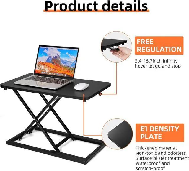 Alt view image 3 of 4 - Height Adjustable Standing Desk Converter, Stand Up Converter for Home Office, Gas Sp Computer Workstation Monitor Or Laptop (Black-23.6Inch) by DT