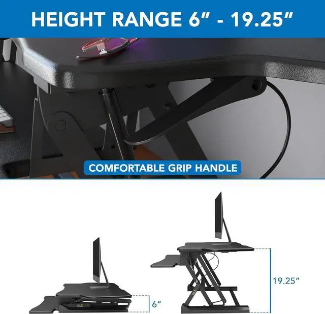 Alt view image 7 of 7 - Height Adjustable Standing Desk Converter, Extra Large 48 Wide Tabletop for Dual Monitors, Stand Up Riser to 19.5" Tall, Gas Sp Raising Computer Workstation Convertor in Black by DT