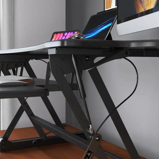 Alt view image 5 of 7 - Height Adjustable Standing Desk Converter, Extra Large 48 Wide Tabletop for Dual Monitors, Stand Up Riser to 19.5" Tall, Gas Sp Raising Computer Workstation Convertor in Black by DT
