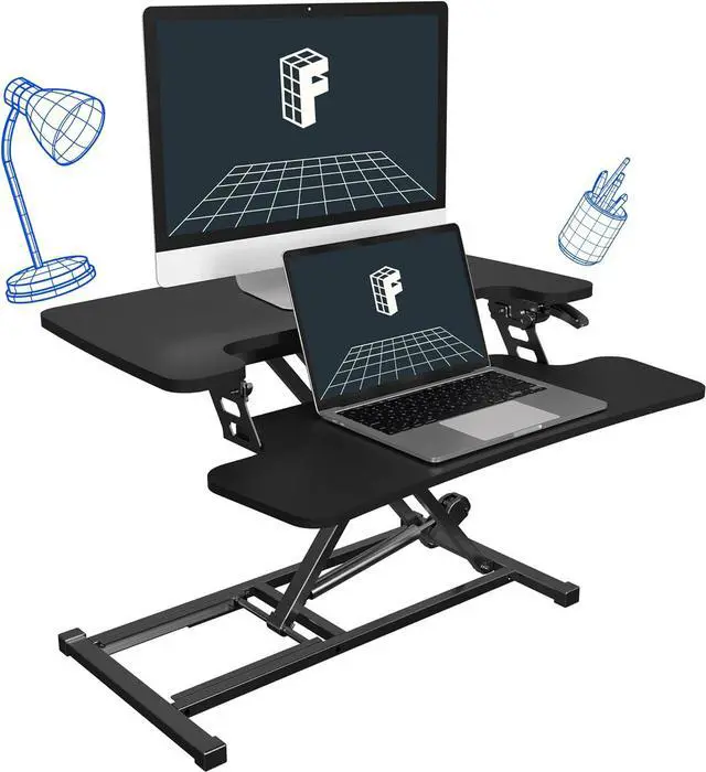 Main image of 28'' Black Height Adjustable Standing Desk Converter Sit-to-Stand Riser with Wide Keyboard Tray Workstation for Home and Office by DT